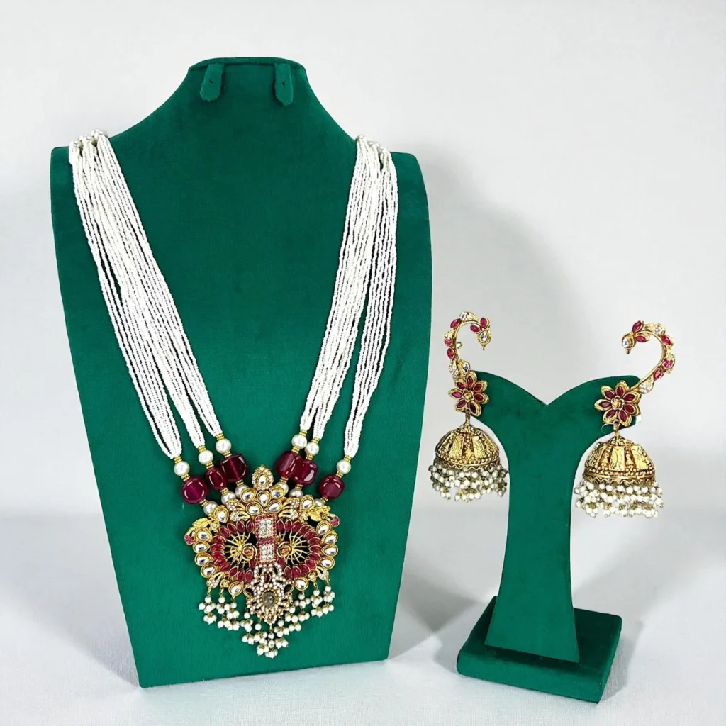 PINK JHUMKI MALA SET