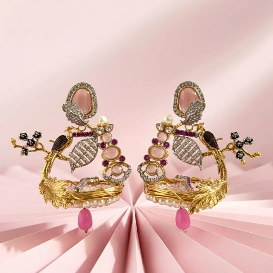 ROSE PINK BIRD EARRINGS