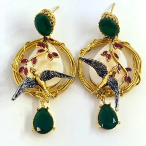 GOLD PLATED GREEN EARRINGS