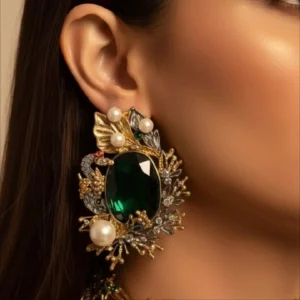 GOLD PLATED GREEN EARRINGS