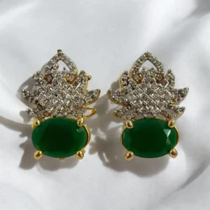 OVAL GREEN EAR STUDS