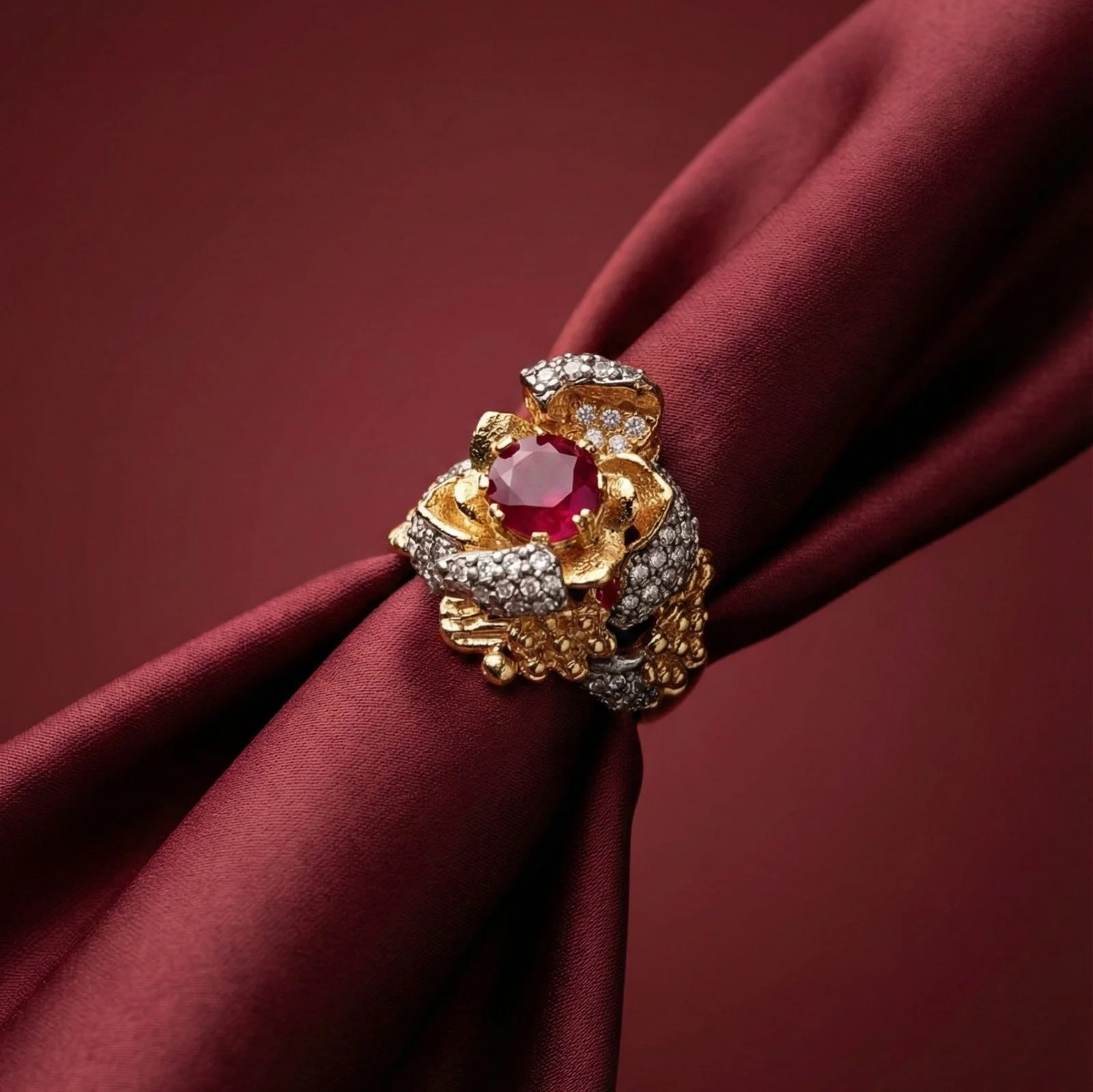 FLORAL MAROON RING