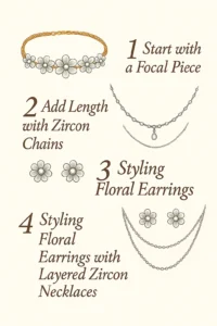 Layering of Floral Statement Necklace with Zircon Jewellery