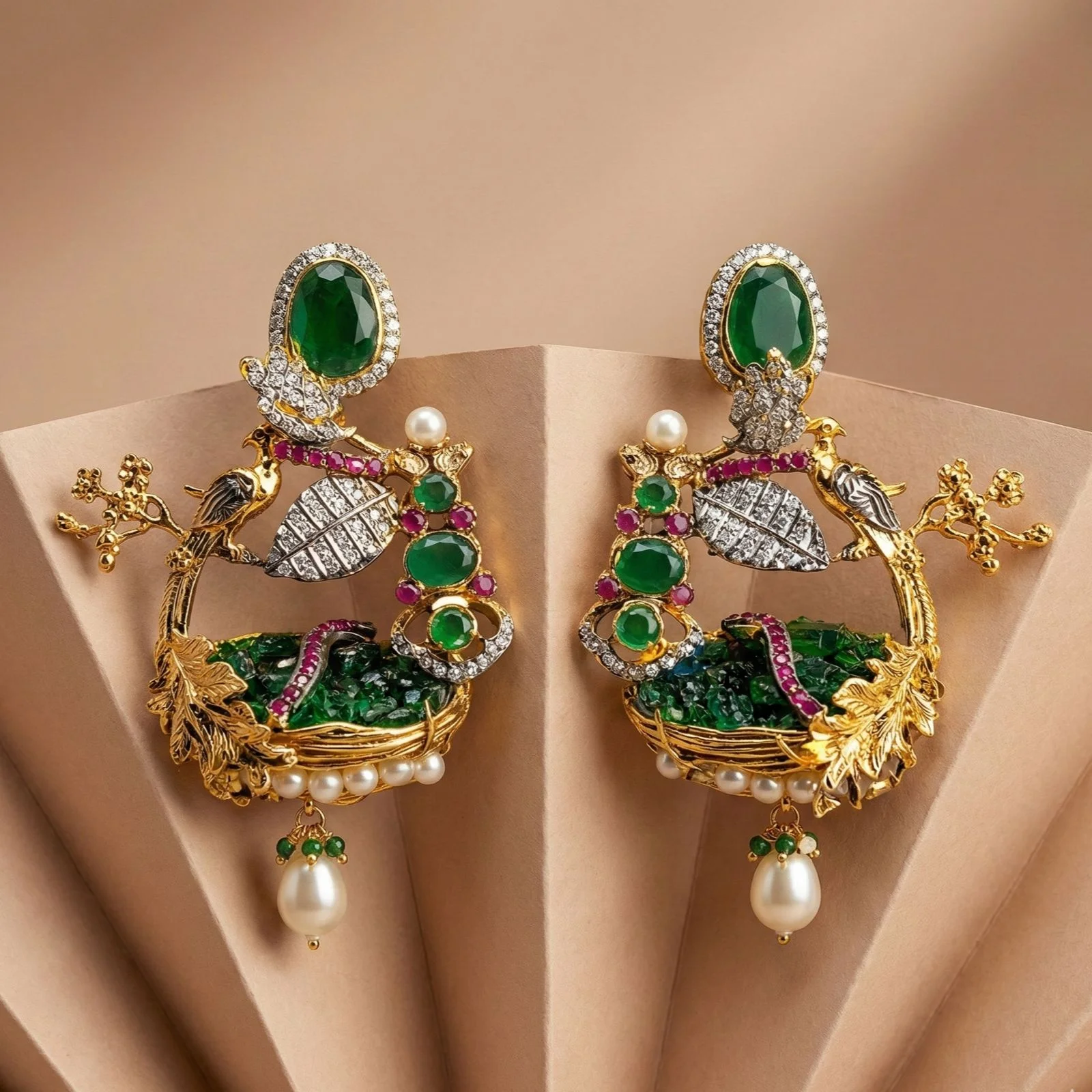 EMERALD BIRD EARRINGS