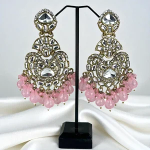 kundan pink earrings