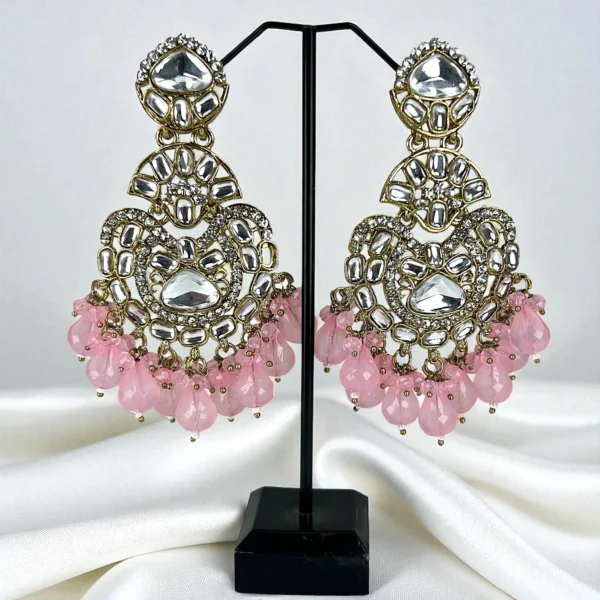 kundan pink earrings