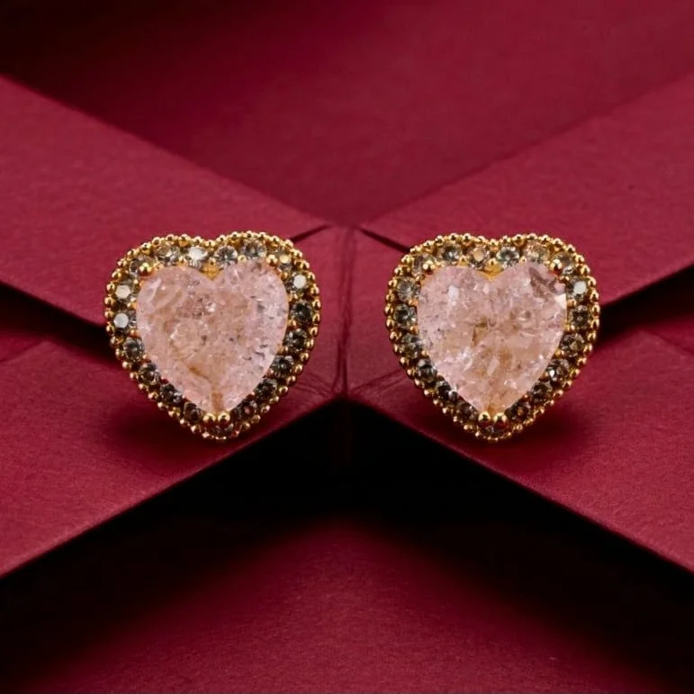 HEART PINK EAR STUDS