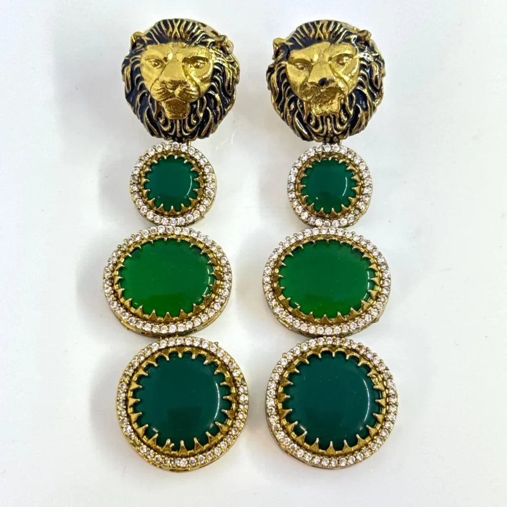 LION EMERALD EARRINGS
